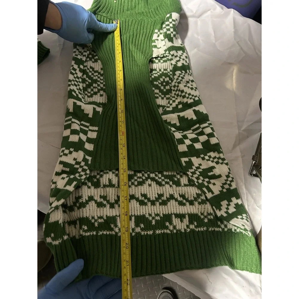 Green Nordic‎ Dog Sweater & Hat Set Knit Winter Warm Reindeer Pattern